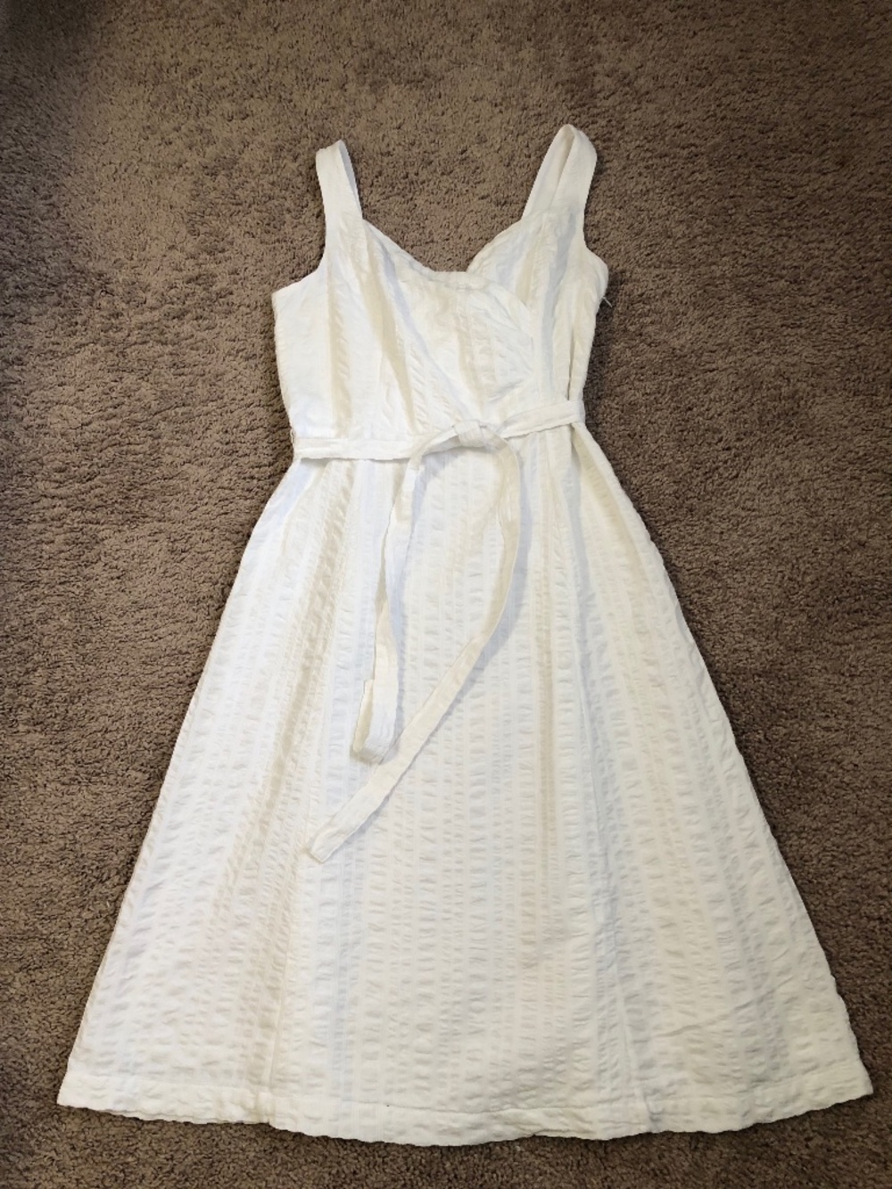 Lands End Summer White Dress Seersucker 100% Cotton size 6 Tie Belt